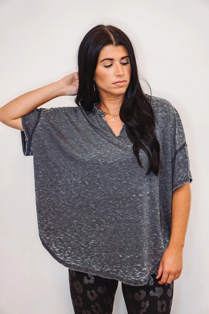 Purple Door Boutique Cozy Black Mineral Washed Top Ladies' 3 Purple Door Boutique Cozy Black Mineral Washed Top Ladies'