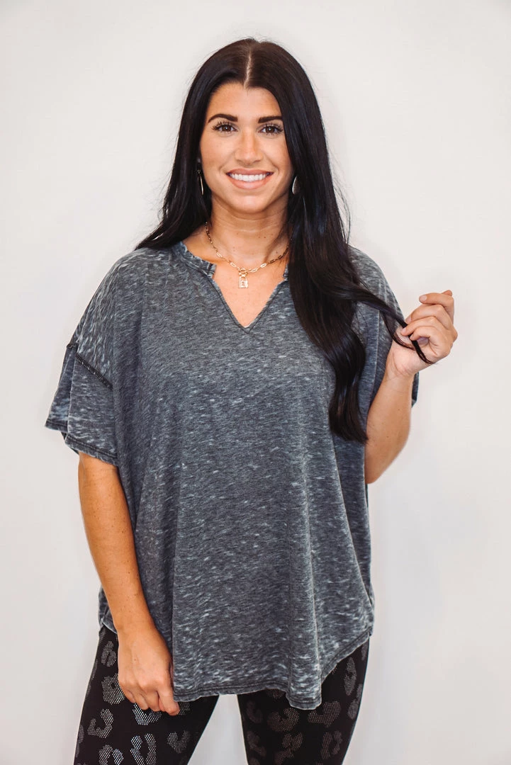 Purple Door Boutique Cozy Black Mineral Washed Top Ladies' 1 Purple Door Boutique Cozy Black Mineral Washed Top Ladies'