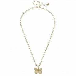 Canvas Jewelry Canvas Celeste Butterfly Charm Necklace Worn Gold