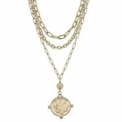 Canvas Jewelry Canvas Evie Layered Coin Necklace Worn Gold