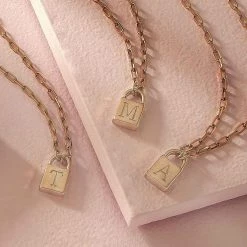 Canvas Jewelry Canvas Kinsley Padlock Initial Necklace Worn Gold