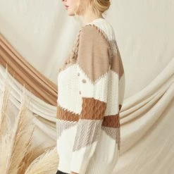 The Purple Door Boutique Pom Pom Caramel Colorblock Sweater
