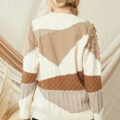 The Purple Door Boutique Pom Pom Caramel Colorblock Sweater