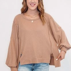 Purple Door Boutique Coco Textured Waffle Knit Top