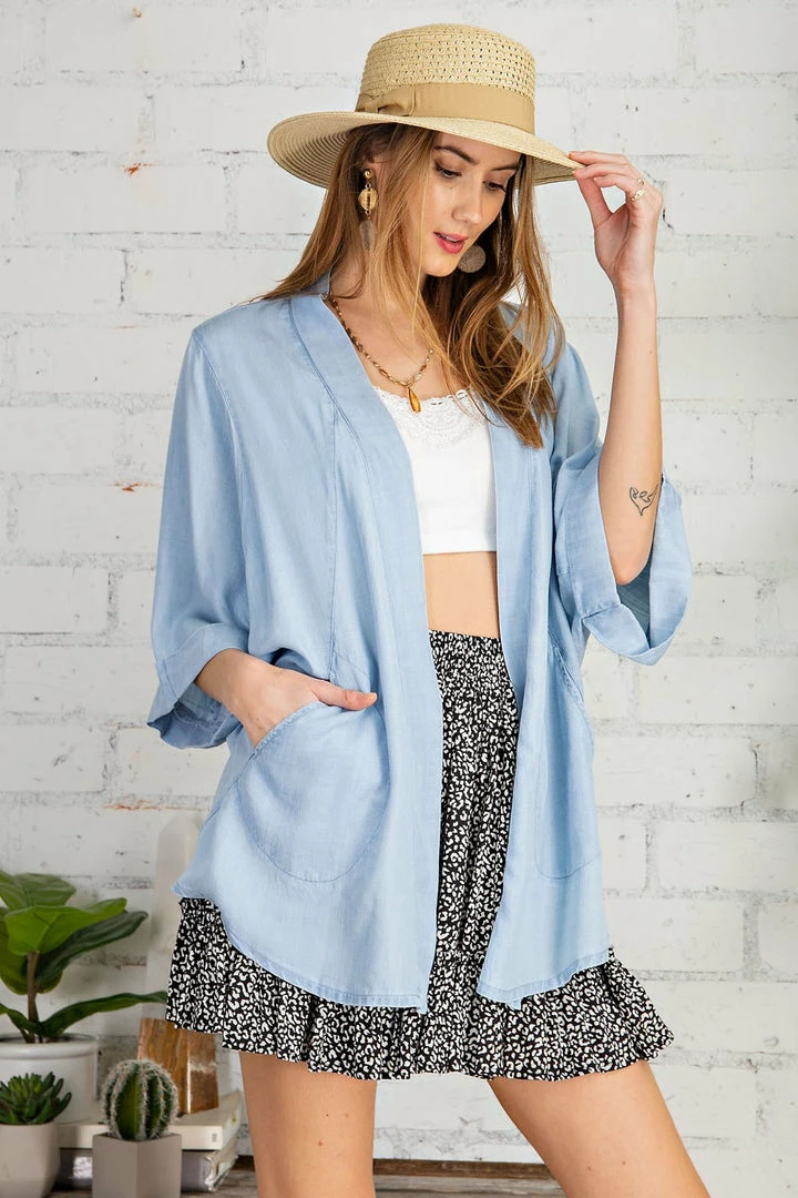The Purple Door Boutique Ladies' Summer Breeze Chambray Kimono Cardigan 1 The Purple Door Boutique Ladies' Summer Breeze Chambray Kimono Cardigan