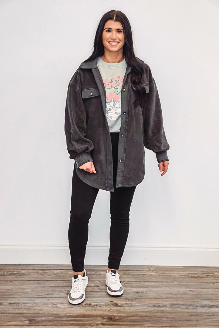 Purple Door Boutique Better With Fleece Charcoal Jacket Ladies' 2 Purple Door Boutique Better With Fleece Charcoal Jacket Ladies'