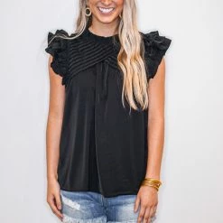 Purple Door Boutique Ruffled Black Top New Arrivals