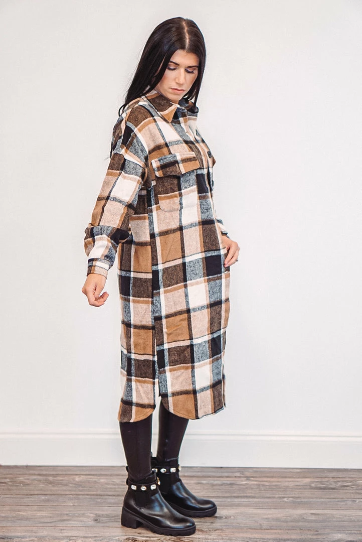 Purple Door Boutique Ladies' Chic Plaids Brown Shacket 3 Purple Door Boutique Ladies' Chic Plaids Brown Shacket