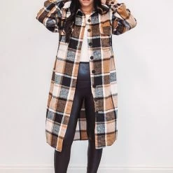 Purple Door Boutique Ladies' Chic Plaids Brown Shacket