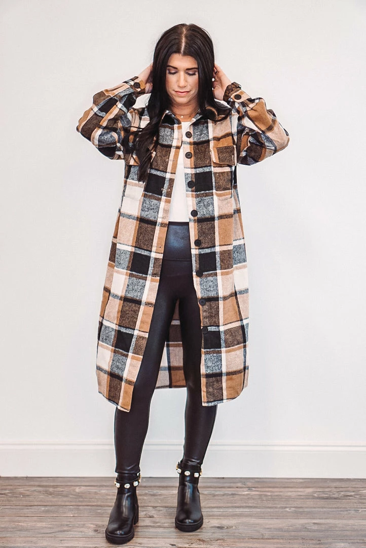 Purple Door Boutique Ladies' Chic Plaids Brown Shacket 2 Purple Door Boutique Ladies' Chic Plaids Brown Shacket