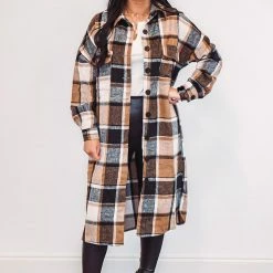 Purple Door Boutique Ladies' Chic Plaids Brown Shacket