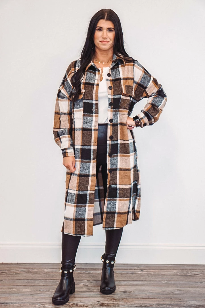 Purple Door Boutique Ladies' Chic Plaids Brown Shacket 1 Purple Door Boutique Ladies' Chic Plaids Brown Shacket