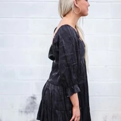 Purple Door Boutique Shimmering Iridescent Black Babydoll Dress