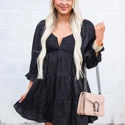 Purple Door Boutique Shimmering Iridescent Black Babydoll Dress