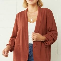 Purple Door Boutique Best Basic Cognac Linen Blazer