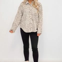 Purple Door Boutique Grey Leopard Print Corduroy Shacket