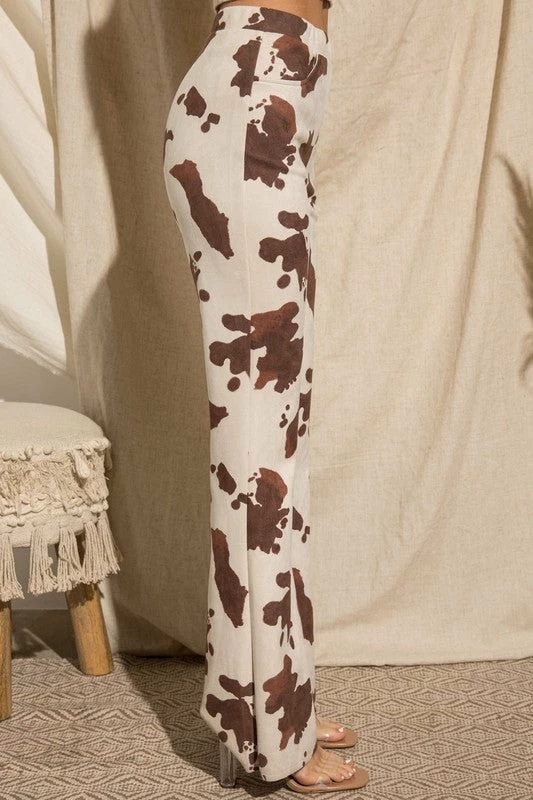 Purple Door Boutique Ladies' Suede Brown Cow Print Pants 2 Purple Door Boutique Ladies' Suede Brown Cow Print Pants