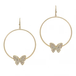 Purple Door Boutique Fly Away Crystal Butterfly Hoop Earrings Jewelry