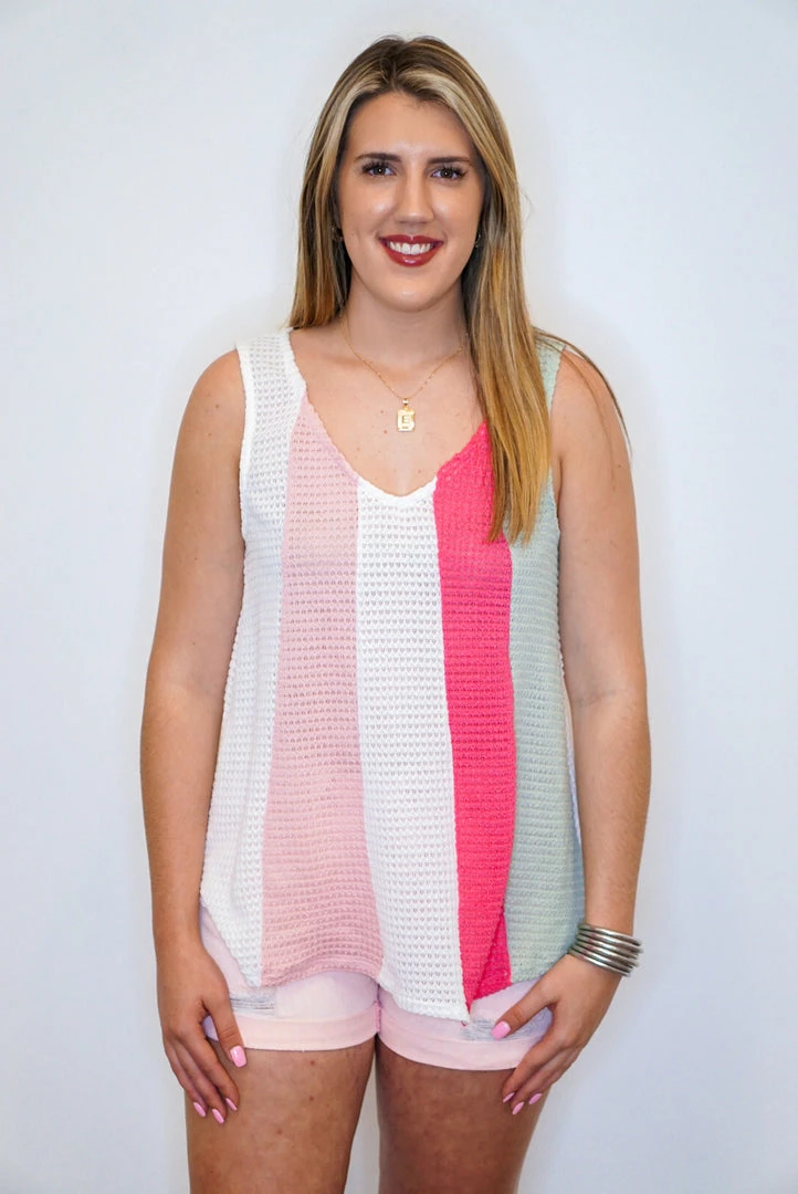 Purple Door Boutique Pink Colorblock Waffle Knit Top 2 Purple Door Boutique Pink Colorblock Waffle Knit Top