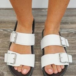Purple Door Boutique Shoe/Accessories Sale Rouge Buckle White Slide Sandals