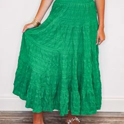 Purple Door Boutique Ruffled Love Green Midi Skirt