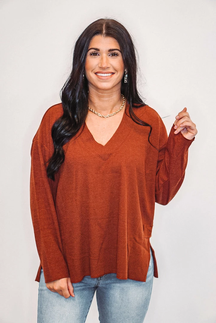 Purple Door Boutique Chilly Nights Rust Knit Top 2 Purple Door Boutique Chilly Nights Rust Knit Top