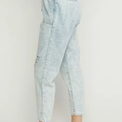 Purple Door Boutique Distressed Denim Light Blue Joggers New Arrivals