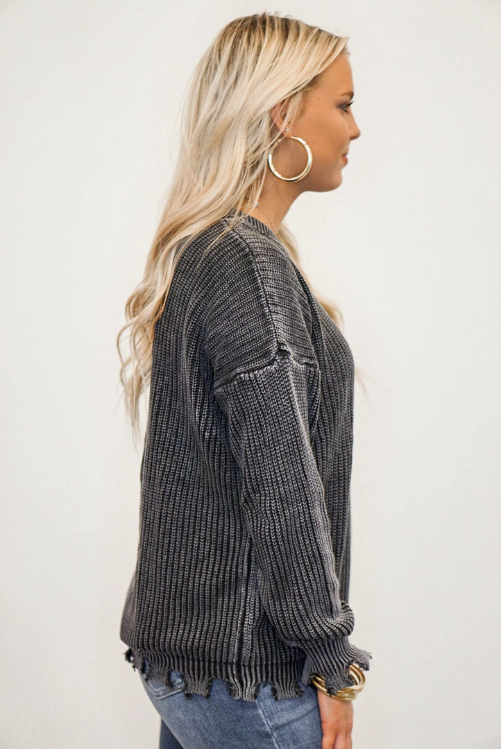 The Purple Door Boutique New Arrivals Mineral Washed Charcoal Distressed Sweater 4 The Purple Door Boutique New Arrivals Mineral Washed Charcoal Distressed Sweater
