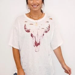 Purple Door Boutique The Pink Bull Head Off White Graphic Tee Ladies'