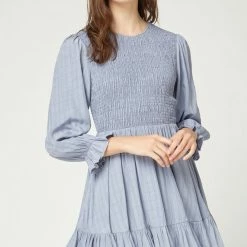 Purple Door Boutique Twilight Dreams Blue Smocked Long Sleeve Dress New Arrivals