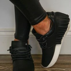 Esseutesse Black Leather Fringe Sneakers