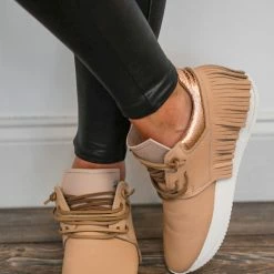 Esseutesse Nude Leather Fringe Sneakers New Arrivals