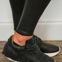 Purple Door Boutique Sales 6 Esseutesse Black Leather Fringe Sneakers