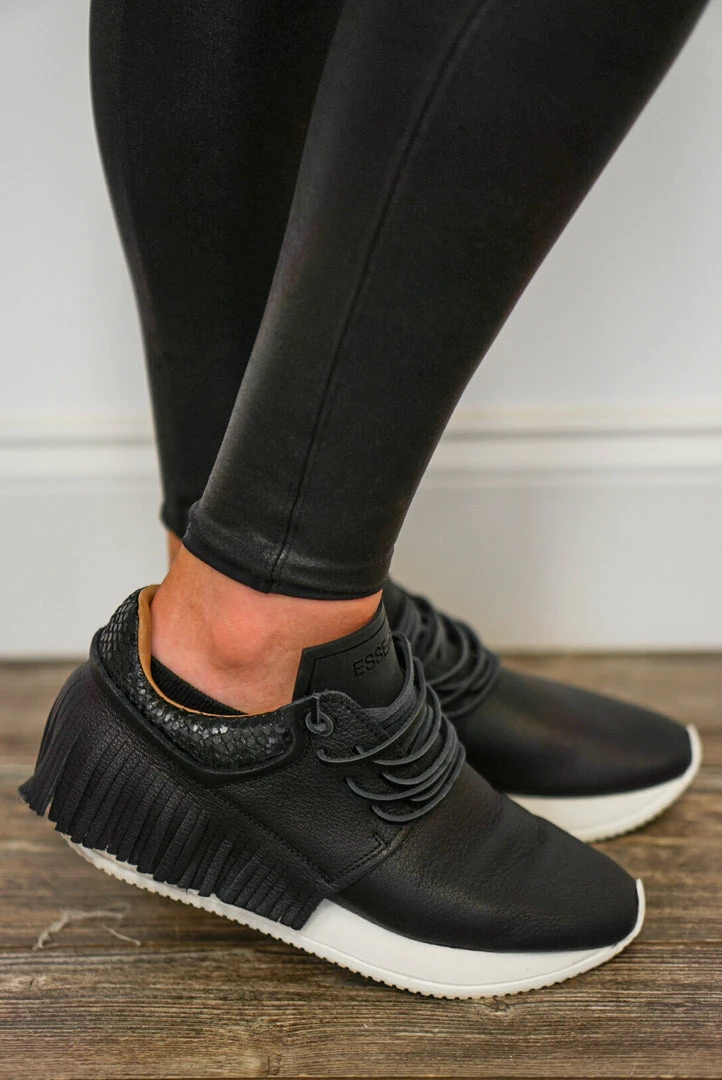 Esseutesse Black Leather Fringe Sneakers 1 Esseutesse Black Leather Fringe Sneakers