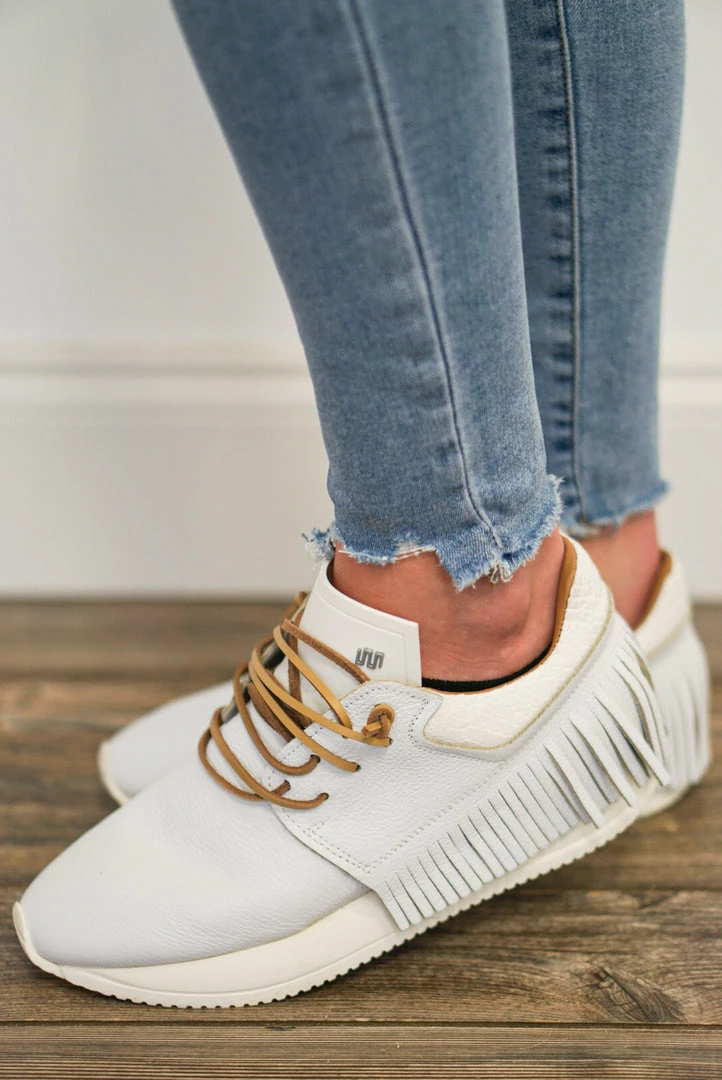 Esseutesse White Leather Fringe Sneakers Shoes 2 Esseutesse White Leather Fringe Sneakers Shoes