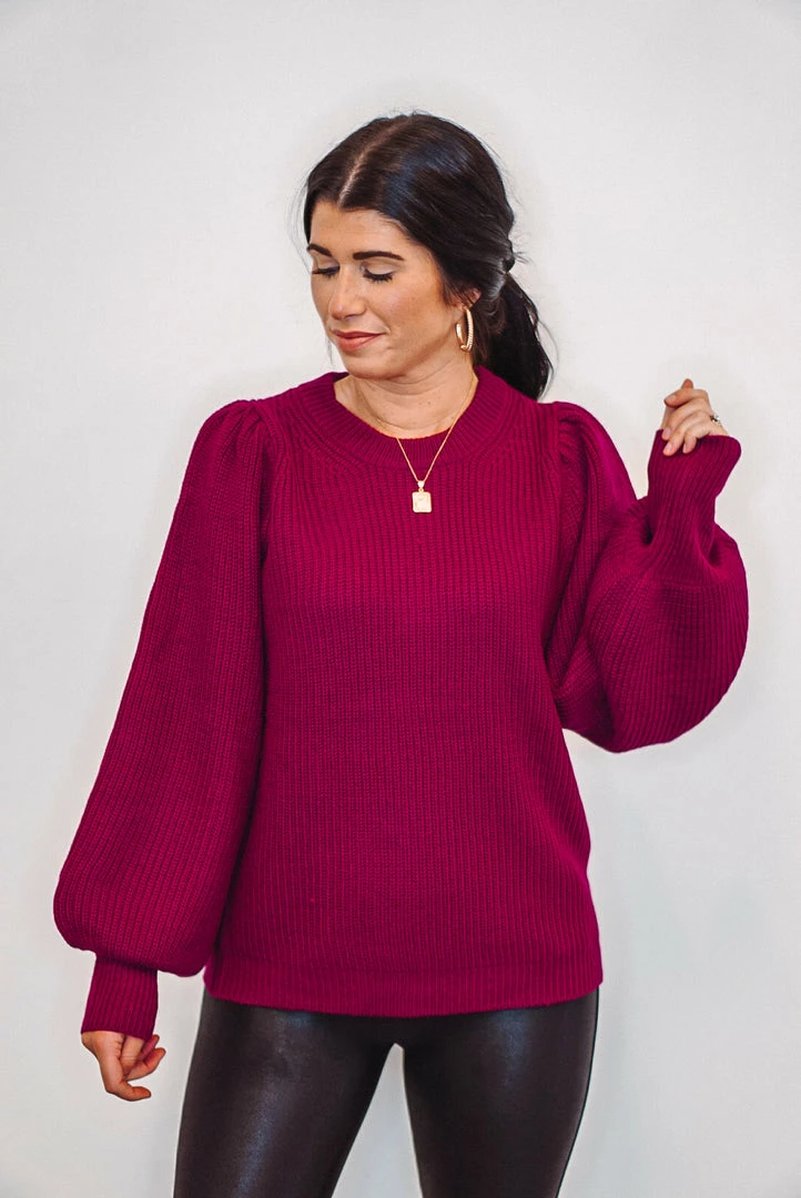 The Purple Door Boutique Mistletoe Kisses Magenta Knit Sweater Ladies' 1 The Purple Door Boutique Mistletoe Kisses Magenta Knit Sweater Ladies'