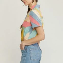 Purple Door Boutique Golden Blue Multicolor Print Bodysuit