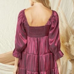 Purple Door Boutique Shimmering Iridescent Grape Babydoll Dress