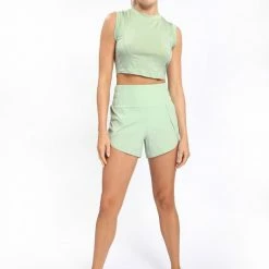 Mono B Athleisure Mono B Fair Green Open Back Cropped Tank Top New Arrivals