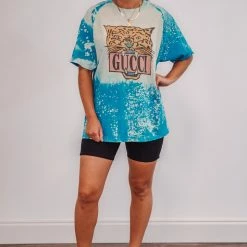 Purple Door Boutique GG Tiger Acid Wash Blue Tee Summer SALE
