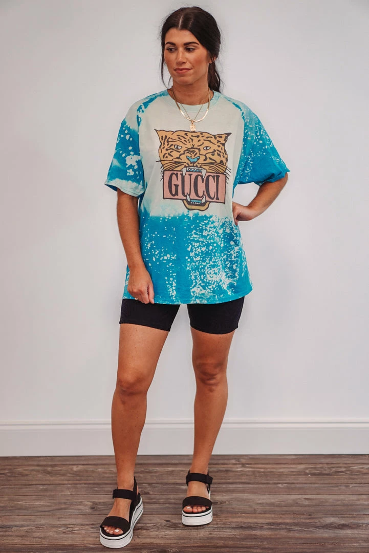 Purple Door Boutique GG Tiger Acid Wash Blue Tee Summer SALE 2 Purple Door Boutique GG Tiger Acid Wash Blue Tee Summer SALE