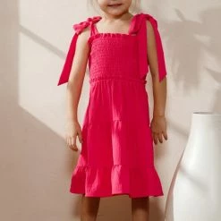 Purple Door Boutique New Arrivals Youth Hot Pink Smocked Dress