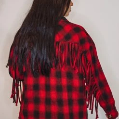 Purple Door Boutique Red Buffalo Plaid Fringe Jacket Ladies' 9 Purple Door Boutique Red Buffalo Plaid Fringe Jacket Ladies'