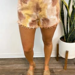Purple Door Boutique Change Of Color Mustard Tie Dye Denim Shorts Ladies'