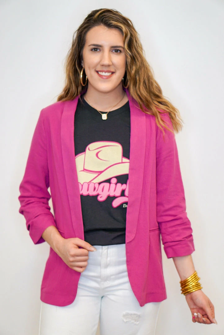 Purple Door Boutique Best Basic Magenta Linen Blazer 1 Purple Door Boutique Best Basic Magenta Linen Blazer