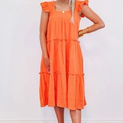 Purple Door Boutique Orange Delight Tiered Midi Dress