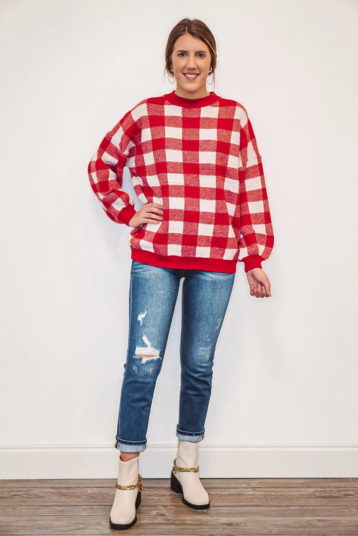 Purple Door Boutique Favorite Plaid Red Boxy Sweater New Arrivals 2 Purple Door Boutique Favorite Plaid Red Boxy Sweater New Arrivals