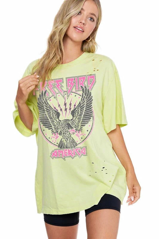 Purple Door Boutique Ladies' Neon Free Bird America Tee 1 Purple Door Boutique Ladies' Neon Free Bird America Tee
