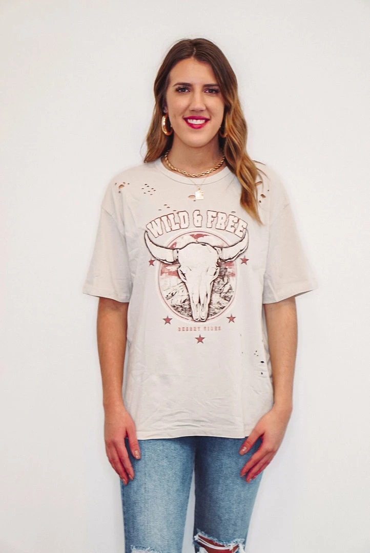Purple Door Boutique Ladies' Wild & Free Longhorn Graphic Tee 1 Purple Door Boutique Ladies' Wild & Free Longhorn Graphic Tee
