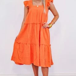 Purple Door Boutique Orange Delight Tiered Midi Dress
